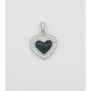 Judith Ripka sterling silver diamonique (cz) eteched onyx heart pendant